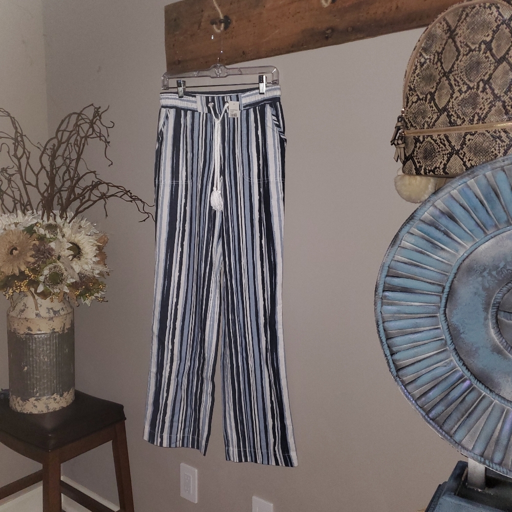 Striped Navy and White Drawstring Pants